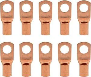 4 Gauge AWG Non-Insulated Pure Copper Lugs Ring Terminals Connectors 5/16" Inch Ring Size 10 Pack