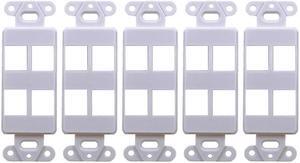 White 4-Port Decora Keystone Jack Wall Insert HDMI, Cat5/6, USB and DisplayPort (5 Pack)