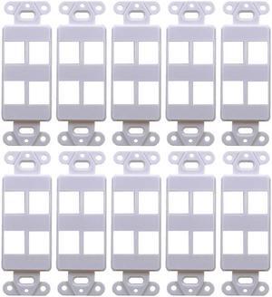 White 4-Port Decora Keystone Jack Wall Insert HDMI, Cat5/6, USB and DisplayPort (10 Pack)