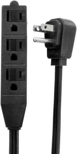 Heavy Duty 3 Outlet Extension Cord UL Listed Flat Right Angle Plug Black (1FT)
