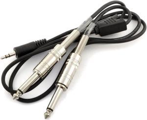 AUX 3.5-Inch MP3 to DUAL 1/4-Inch Speaker Cable Y Adapter Plug Jack Black (6FT)