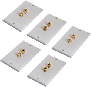 Spring Banana Binding Post Decor Style Wall Plate for One Speaker 2 Port White (5 Pack)
