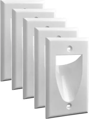 Recessed Single 1 Gang Low Voltage Cable Wall Plate White (5 Pack)