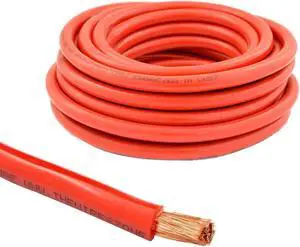 4 Gauge 25ft OFC Power Cable Oxygen-Free Copper Ground Wire (4 AWG Red 25-feet)