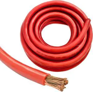 1/0 Gauge 25ft OFC Power Cable Oxygen-Free Copper Ground Wire (0/1 AWG 25' Red)