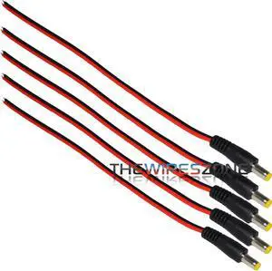 530113 12 Volt 8.5" inch DC Male Plug Power Pigtail for CCTV Cameras (5/pk) 12V