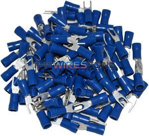 The Install Bay BVST6 Blue Vinyl 16-14 Gauge #6 Spade Terminal (100/pack)