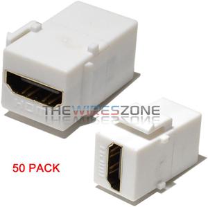 White HDMI Connector Keystone Insert Jack Female to Female Adapter Coupler 50/pk