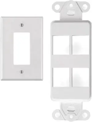 White 4 Port Decora Keystone Snap-in Jack Modular Wall Insert Cover Plate (1/pk)