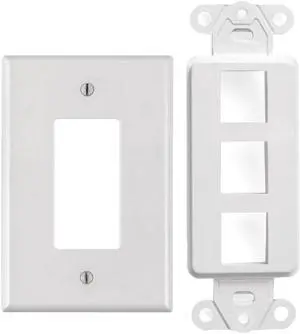 White 3 Port Decora Keystone Snap-in Jack Modular Wall Insert Cover Plate (1/pk)
