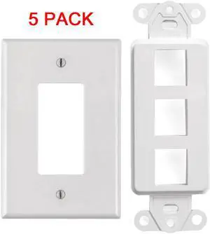 White 3 Port Decora Keystone Snap-in Jack Modular Wall Insert Cover Plate (5/pk)