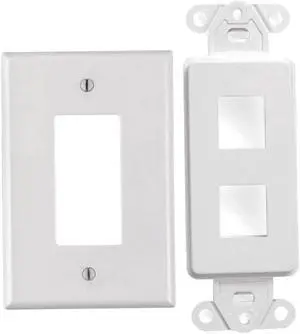White 2 Port Decora Keystone Snap-in Jack Modular Wall Insert Cover Plate (1/pk)