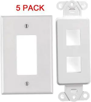 White 2 Port Decora Keystone Snap-in Jack Modular Wall Insert Cover Plate (5/pk)
