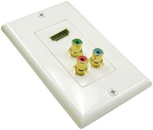 Gold Plated Single Port HDMI + 3 RCA Audio Input Decora Style White Wall Plate
