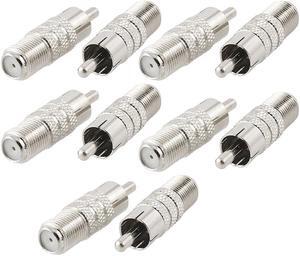 Coaxial Audio/Video F-Type Female to RCA Male RF Plug Adapter Connector (10/pk)