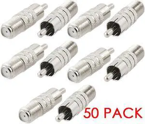 Coaxial Audio/Video F-Type Female to RCA Male RF Plug Adapter Connector (50/pk)