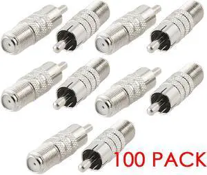 Coaxial Audio/Video F-Type Female to RCA Male RF Plug Adapter Connector (100/pk)