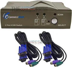 2 Port VGA Auto KVM Switch Adapter Box for Keyboard PC Video Monitor Mouse