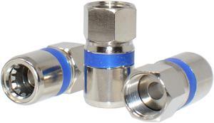 RG6 Dual Shield Coaxial to Self Lock F-Type Compression Connector Blue (10/pk)