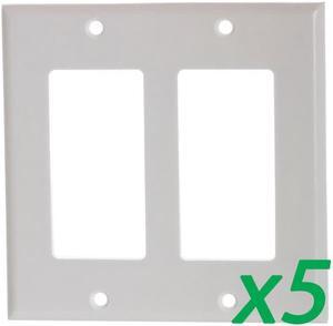 (5 Pack) White Plastic Double-Gang Decora Style Wall Face Plate 2-Gang