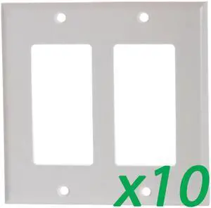(10 Pack) White Plastic Double-Gang Decora Style Wall Face Plate 2-Gang