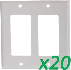 (20 Pack) White Plastic Double-Gang Decora Style Wall Face Plate 2-Gang