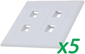 5X White 2-Gang Screwless Decora Wall Plate Cover w/ 2-Port Keystone Jack Insert