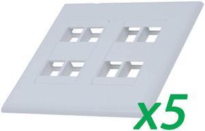 5X White 2-Gang Screwless Decora Wall Plate Cover w/ 4-Port Keystone Jack Insert