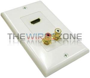 Gold Plated Single Port HDMI + 2 RCA Audio Input Decora Style White Wall Plate