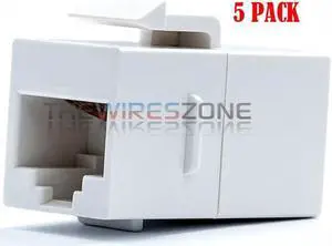 White RJ45 Female to Female UTP CAT5e CAT6 Keystone Jack Inline Coupler (5/pack)