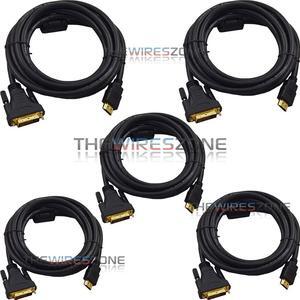 Premium 14ft HDMI Male to DVI Male Gold Adapter Cable HDTV 1080p LED LCD (5/pk)