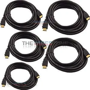 Male HDMI to HDMI 3ft AV Cable w/ Ethernet for HDTV DVD PC 1080p 1080i 4K (5/pk)