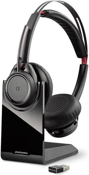 Refurbished Plantronics  Voyager Focus UC with Charge Stand Poly  Bluetooth DualEar Stereo Headset with Boom Mic  USBA Compatible with PC and Mac  Active Noise Canceling  Works with Teams Zoom  more