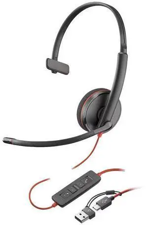 Poly Blackwire 3210 Monaural USB-C Headset +USB-C/A Adapter (Bulk) - Mono - USB Type C, Mini-phone (3.5mm) - Wired - 32 Ohm - On-ear - Monaural - Ear-cup - 5.20 ft Cable - Omni-directional Microphone