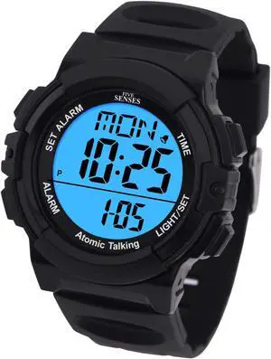 TimeChant Atomic English Talking Watch for Seniors Men and Women Talking with Day-Date Loud Alarm Clock Visually Impaired (Black)