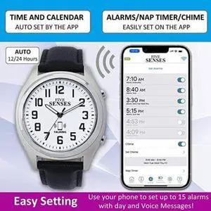FIVE SENSES - Bluetooth Atomic Talking Watch for Visually Impaired - App Controlled 2nd Gen Atomic Wrist Watch for Blind and Seniors with Large Numbers (Model 1739A)