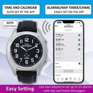 FIVE SENSES - Bluetooth Atomic Talking Watch for Visually Impaired - App Controlled 2nd Gen Atomic Wrist Watch for Blind and Seniors with Large Numbers (Model 1739B)
