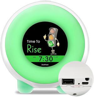 Maximal Power Full-Color Mobile Display Alarm Clock for Kids, Kids Alarm Clock, Kids Night Light, Ok to Wake Clock, Wake Up Light, Toddler Clock GRO Clock Z06E (Green base, micro USB plug)