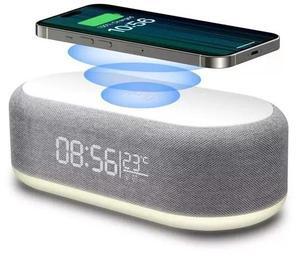 Maximal Power 4 in 1 Multi-Function Alarm Clock Display Wireless Charging for Smartphones Bedside Light (White)
