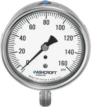 ASHCROFT 351009SW02LV/15# Industrial Compound Gauge, 30 to 0 to 15 psi, 3 1/2