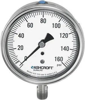ASHCROFT 351009SWL02LVAC Gauge,Vacuum,-20-150 Degrees F,Lower