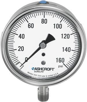 ASHCROFT 251009SW02L1500# Pressure Gauge, 0 to 1500 psi, 1/4 in MNPT, Stainless