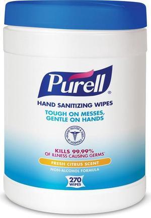 Gojo - 9113-06 - Sanitizing Hand Wipes, 6 x 6 3/4, White, 270/Canister - QTY 1 Canister