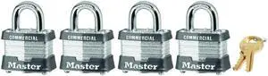 Master Lock - 3QCOM - Master Lock Silver Laminated Steel General Security Padlock Hardened Steel Shackle