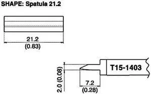 Hakko Soldering Tip, Flat Blade, 21.2mm 21.2mm   Soldering T15-1403