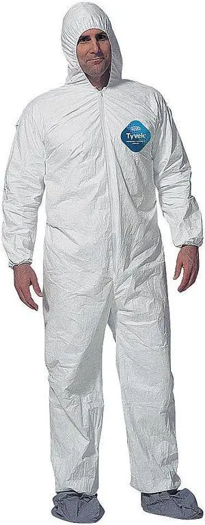 DUPONT TY122SWHXL0025NF Disposable Coverall, Hooded, XL, Tyvek(R) 400, Zipper,