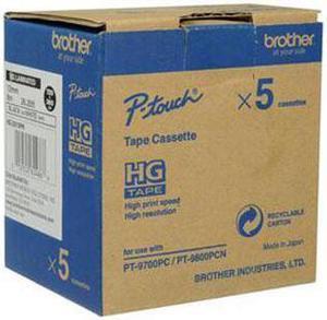 Brother 18mm (0.7") Black on White HGe Tape with Standard Adhesive, 8m - 5 Pack