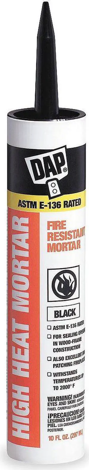 DAP 18854 High Heat Mortar Fire Resistant Mortar, 10 oz, Cartridge, Black,