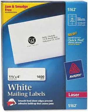 Avery Label,Adrs,1.33x4,14/Sh 5162