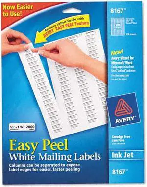 Avery Easy Peel Address Label - 0.50"x 1.75" - 2000/Pack - Inkjet - White